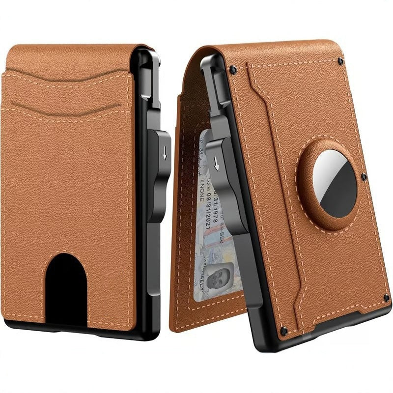 🔥Portemonnee voor mannen - met Pop Up Aluminium Case Geldclip Slanke lederen sleuven creditcard houder RFID Blokkeren Bifold Minimalistische portemonnee