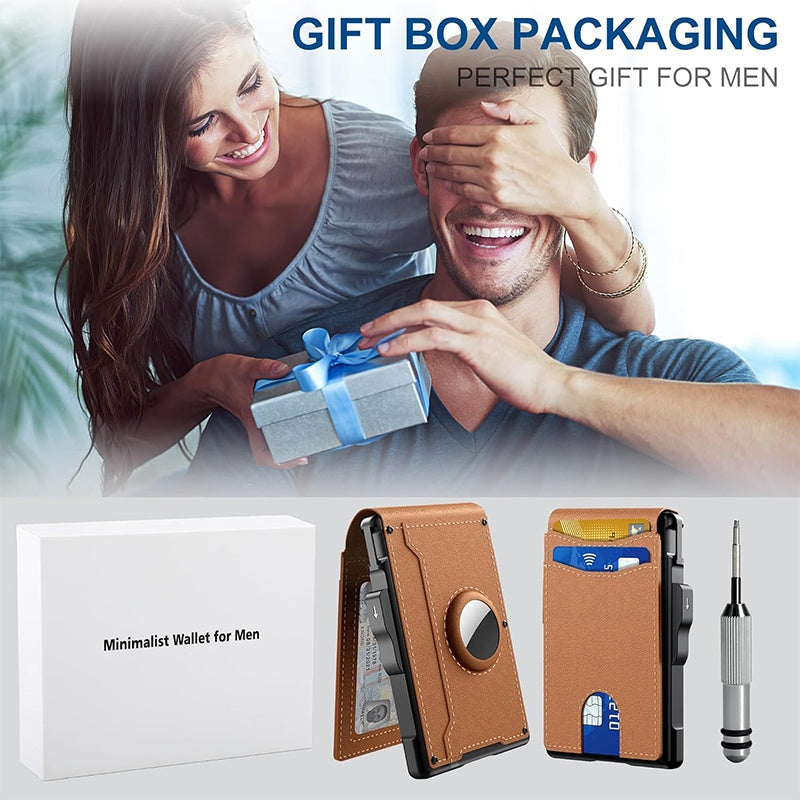 🔥Portemonnee voor mannen - met Pop Up Aluminium Case Geldclip Slanke lederen sleuven creditcard houder RFID Blokkeren Bifold Minimalistische portemonnee