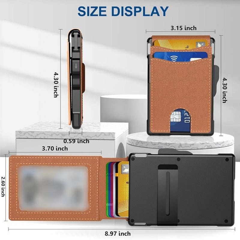 🔥Portemonnee voor mannen - met Pop Up Aluminium Case Geldclip Slanke lederen sleuven creditcard houder RFID Blokkeren Bifold Minimalistische portemonnee