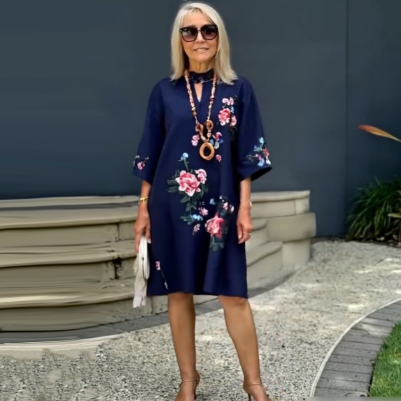 Wijde jurk met V-hals en bloemenprint voor dames