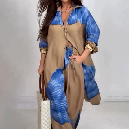 Set van lang shirt en broek met trekkoord（Hoe meer je koopt, hoe hoger de korting）